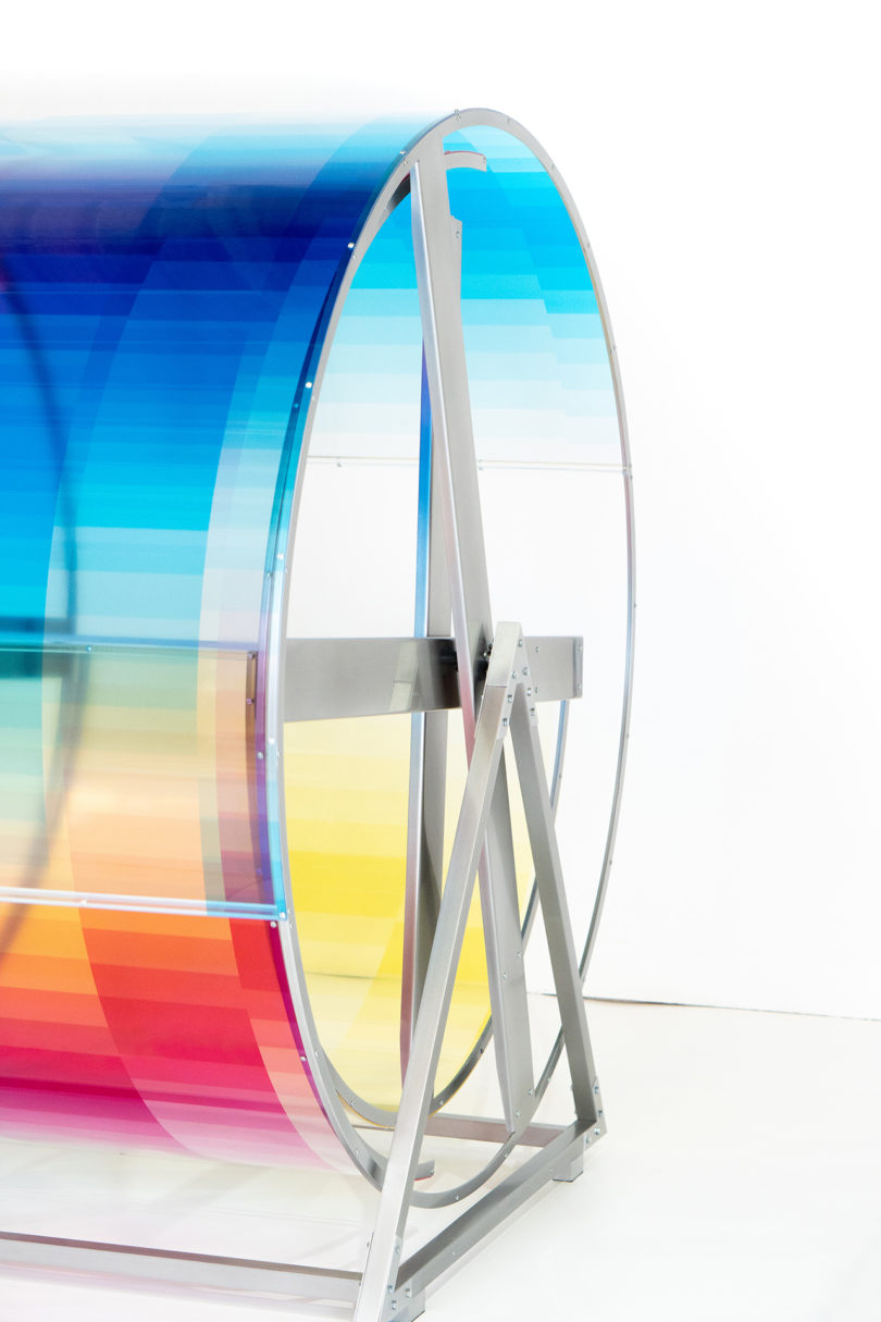 large colorful cylinder different colors spins to create different hues when in motion