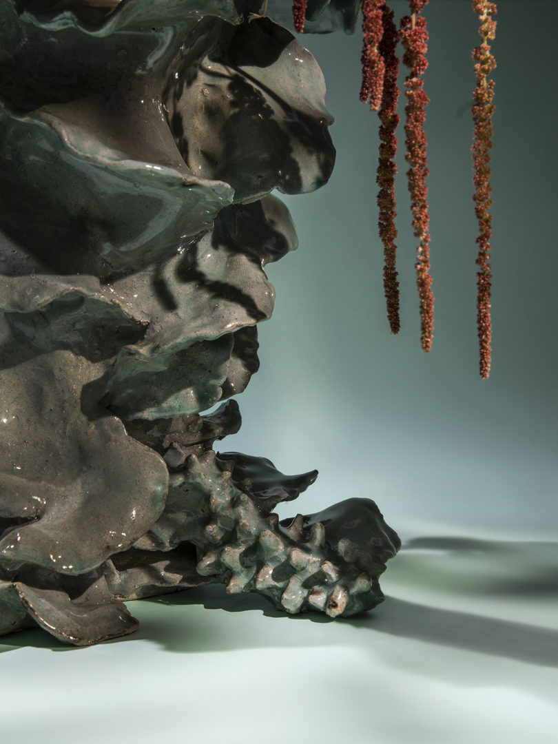 detail of abstract organic clay sculpture