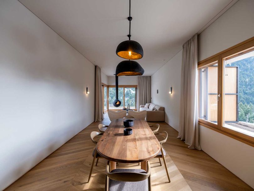 long view of modern minimalist dining room