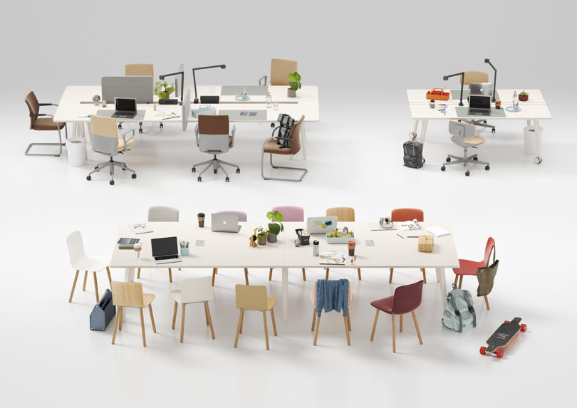 modular office furniture collection on white background
