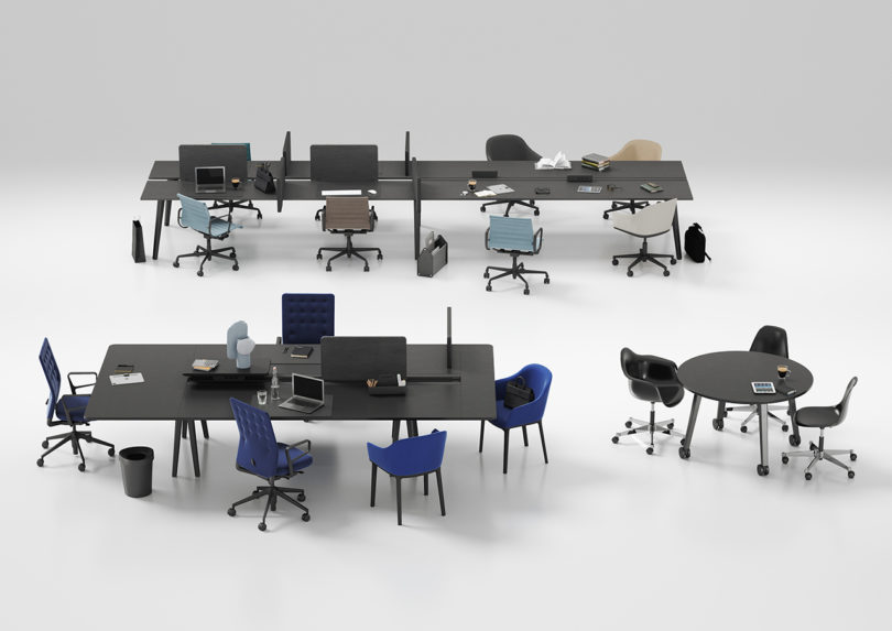 modular office furniture collection on white background