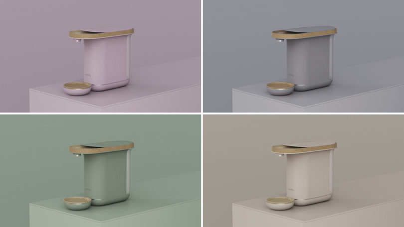 4-square of images of color variations of the Woolly coffee machine showing soft pastel color palette options. 