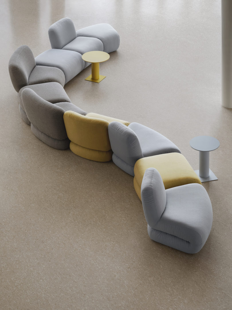 grey and yellow modular seating