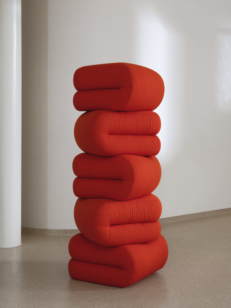 red modular seating stacked up high