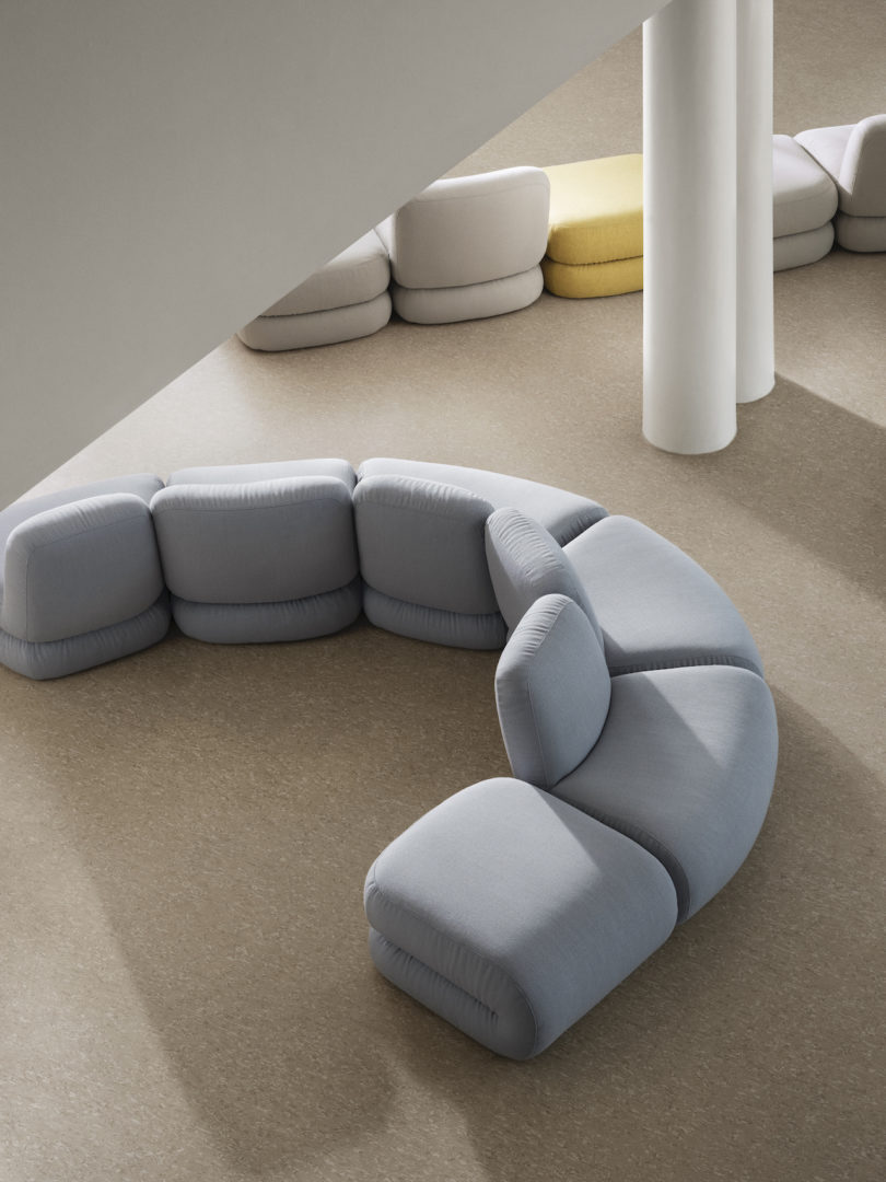 grey modular seating in semi circle
