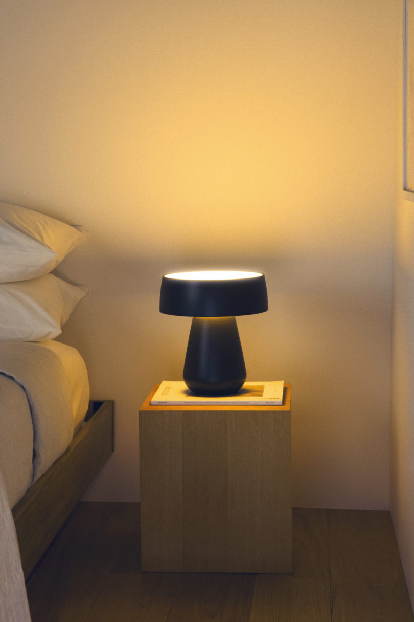black table lamp on nightstand