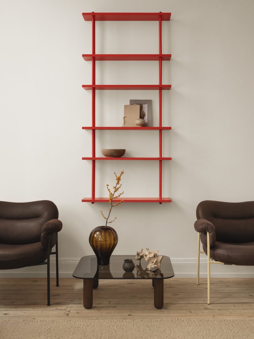 red modular shelving wall mounted