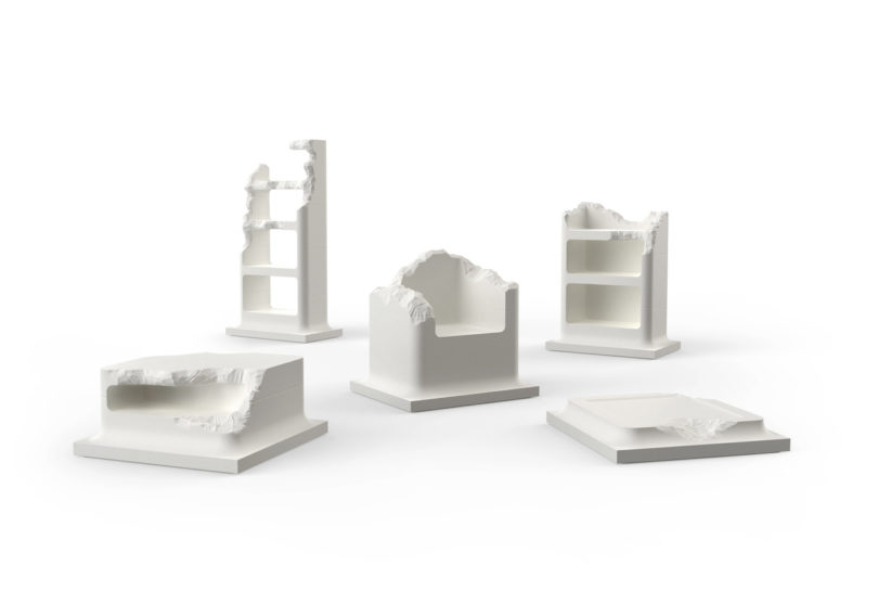 a collection of white furniture made from foam