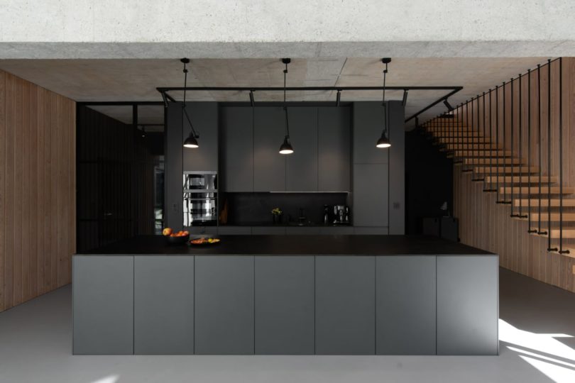 interior view modern black kitchen