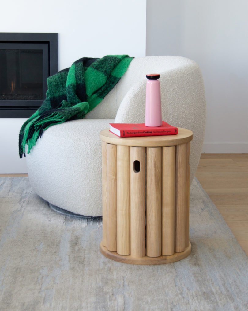 wooden side table that turns into four stools