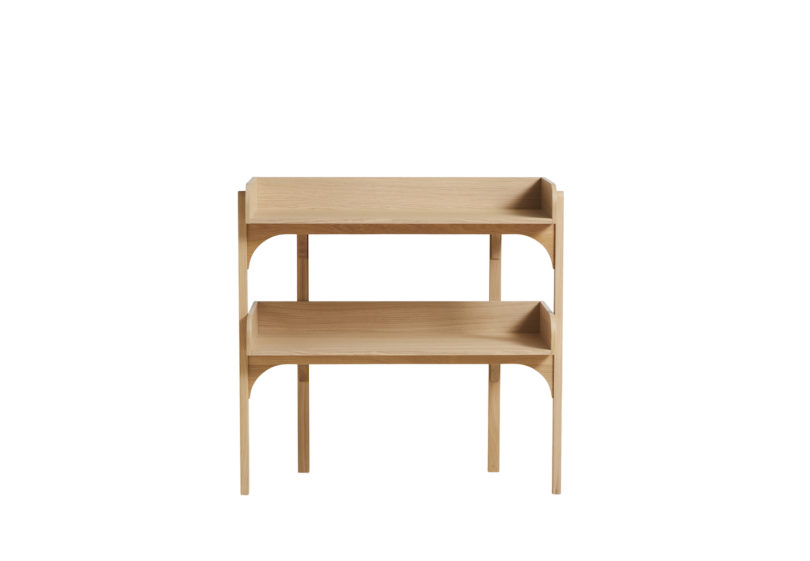 two tiered wood shelves