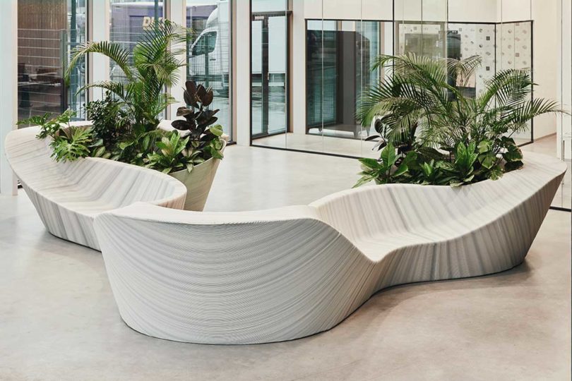 3d printed organic flowing seating module with built-in planters