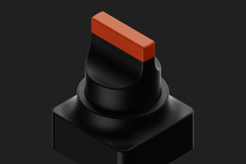 Black minimalist ultra-low profile keyboard black dial with red-orange detailing.