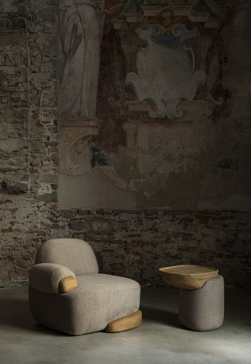 modern curvaceous armchair and side table