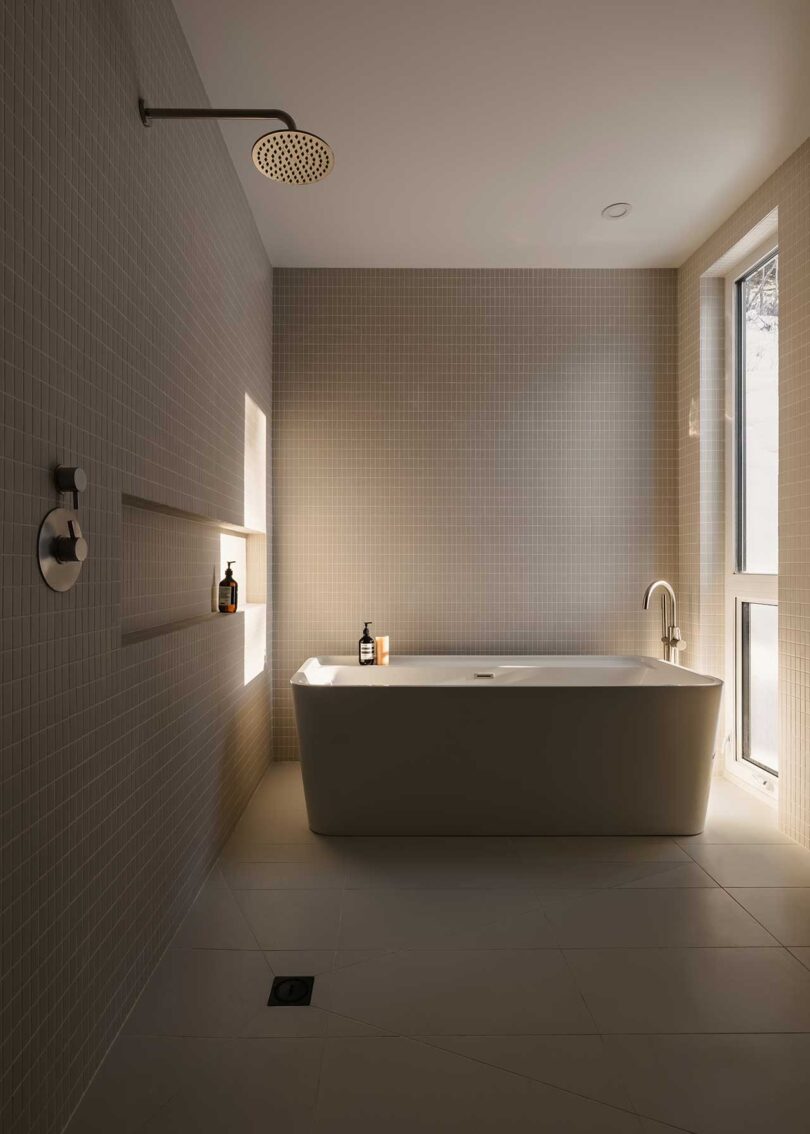 modern minimalist bathroom with simple tile
