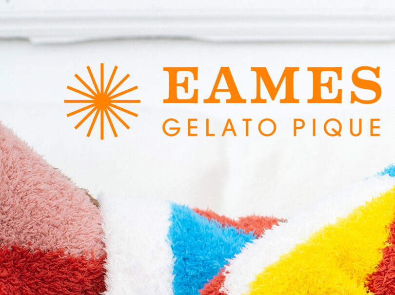 Eames Pique Gelato logo in orange with soft sweater material underneath