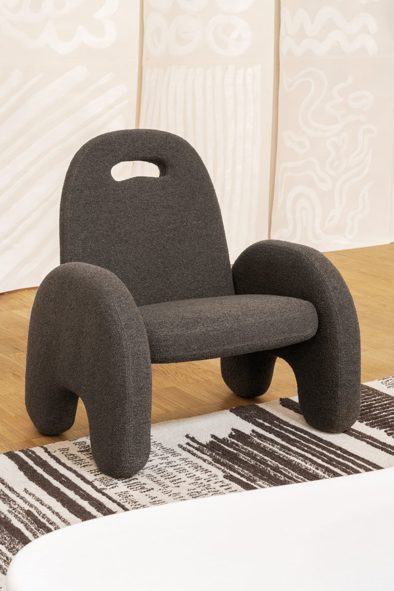 black upholstered armchair