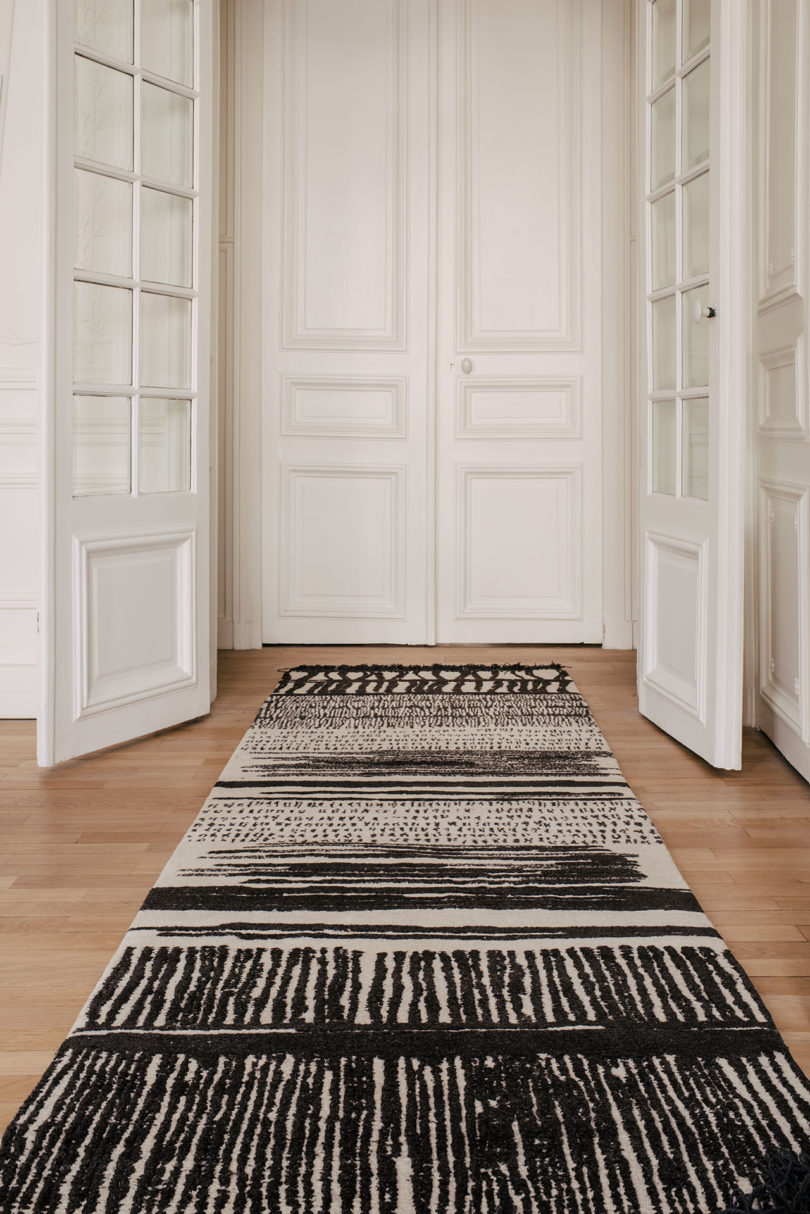 abstract black and ivory rug runner