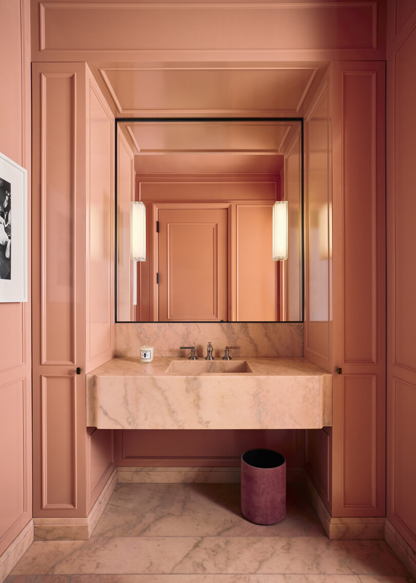 pink marble powder room