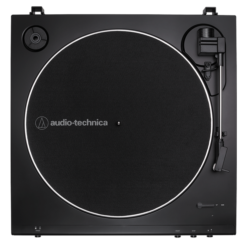 black turntable on a white background