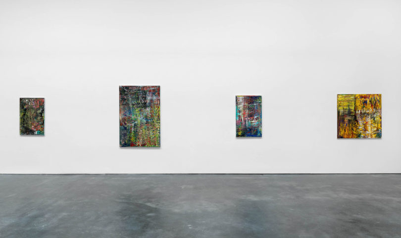 A wall of Gerhard Richter's final paintings at David Zwirner Gallery.