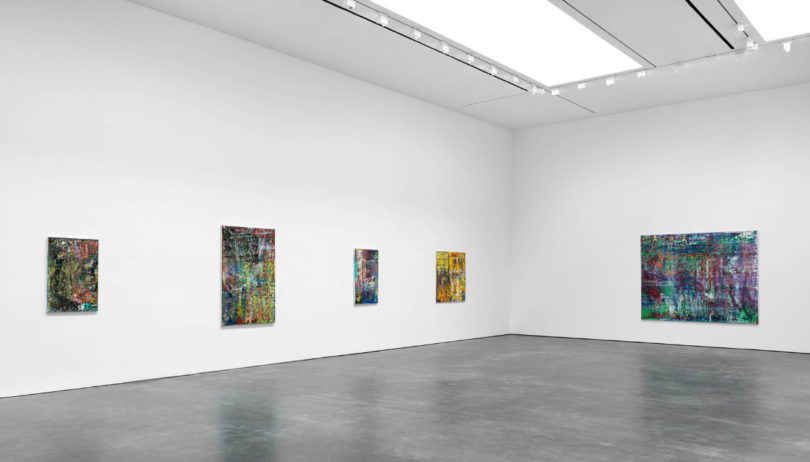 Alternate view of first room of Gerhard Richter at David Zwirner Gallery, featuring his "final paintings"