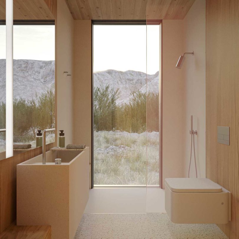 modern bathroom of tiny house rendering