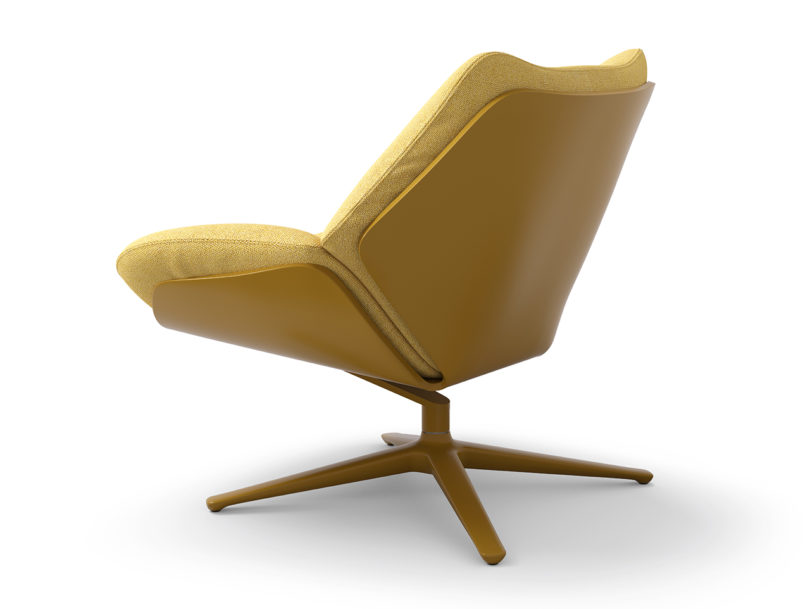 yellow swivel chair on white background