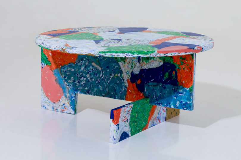round abstractly colored coffee table