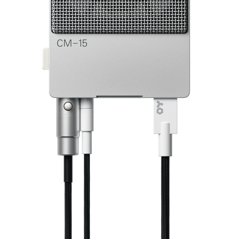 CM–15 INCLUDES A MINI XLR TO XLR CABLE FOR CONNECTING TO YOUR RECORDING CONSOLE. THE 3.5 MM JACK CAN BE USED WITH HEADPHONES, WHILE USB-C IS USED FOR DIGITAL AUDIO INTERFACE CONNECTION, FIRMWARE UPDATES AND CHARGING.