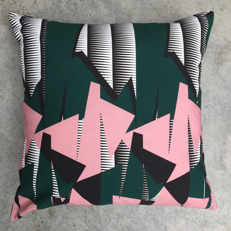 abstract pink and green cushion cover