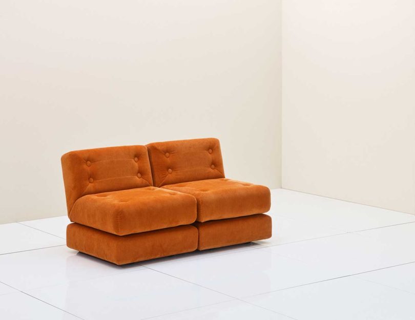 two seater orange corduroy sectional sofa
