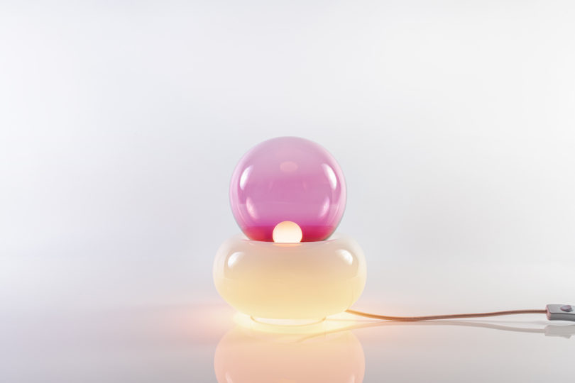 pink and peach bulbous glass lamp