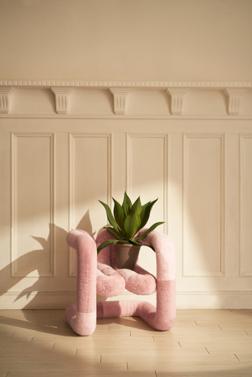 pink sculptural chair
