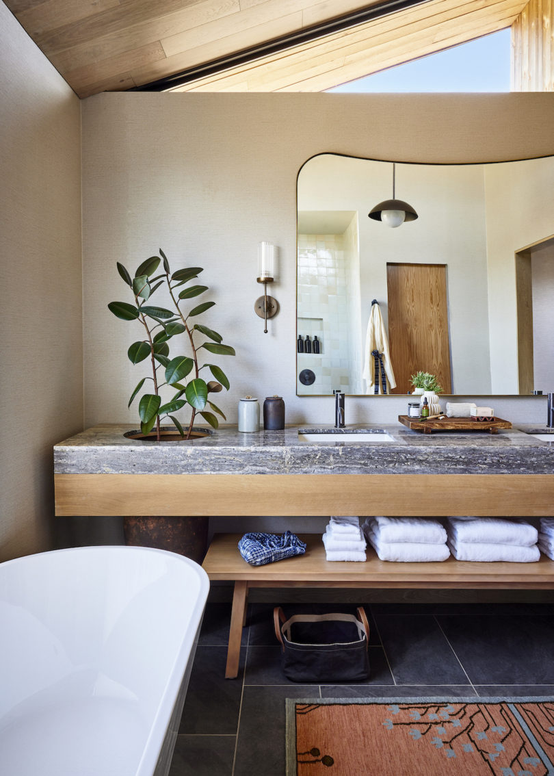 Light-filled bathroom with modern amenities