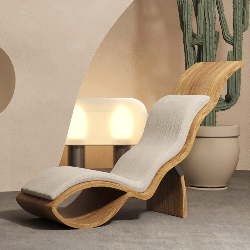 modern curvaceous chaise lounge in styled interior space