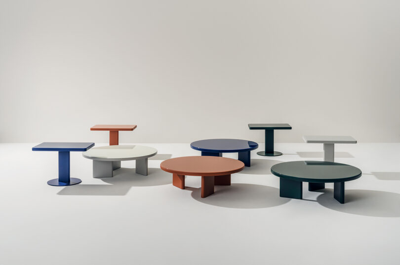 collection of colorful round coffee tables