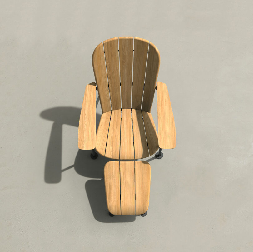 overhead view of modern wood adirondack chair