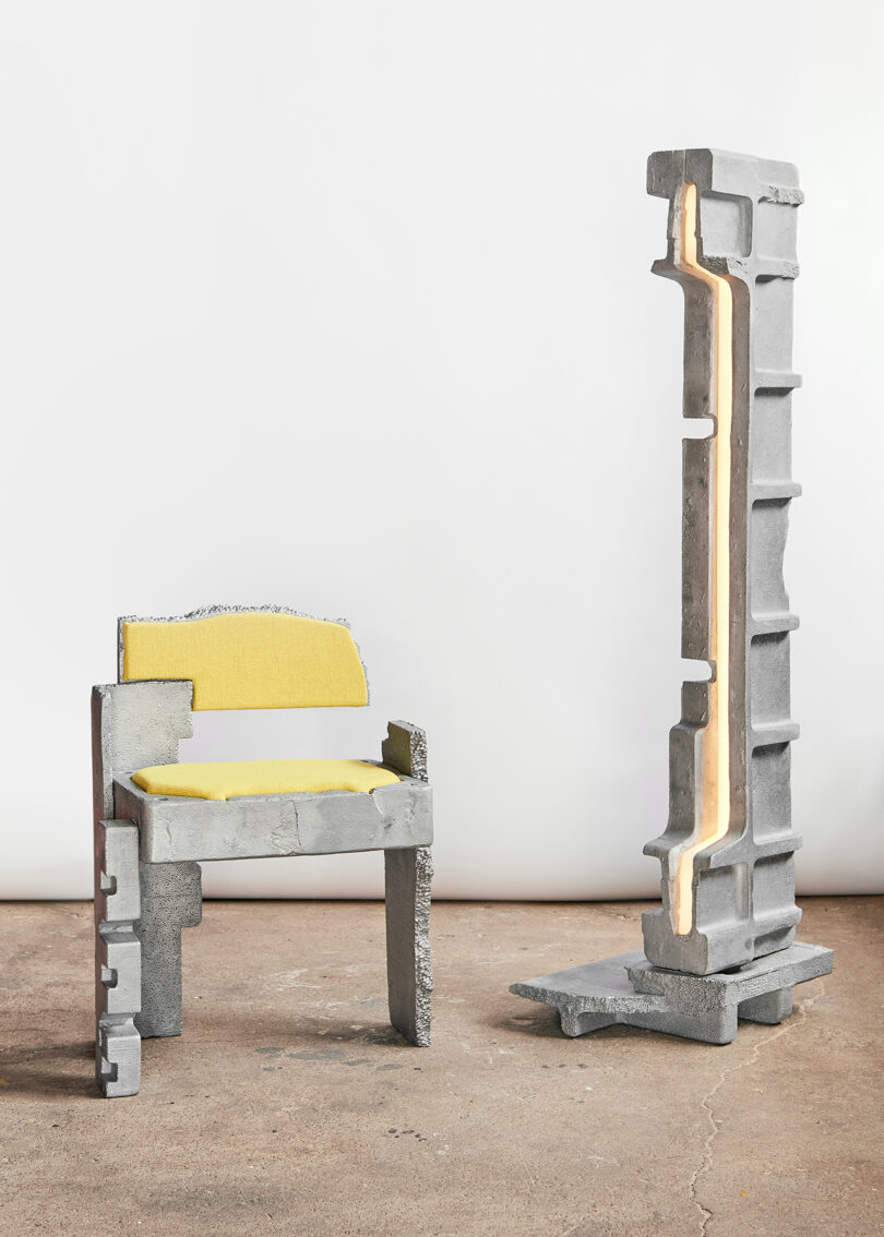 modern aluminum chair and lamp
