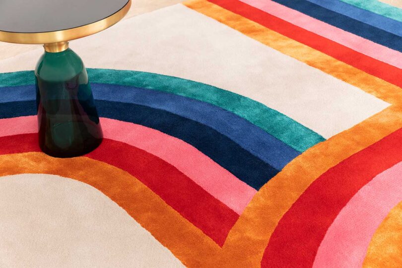 closeup of curvy striped colorful rug
