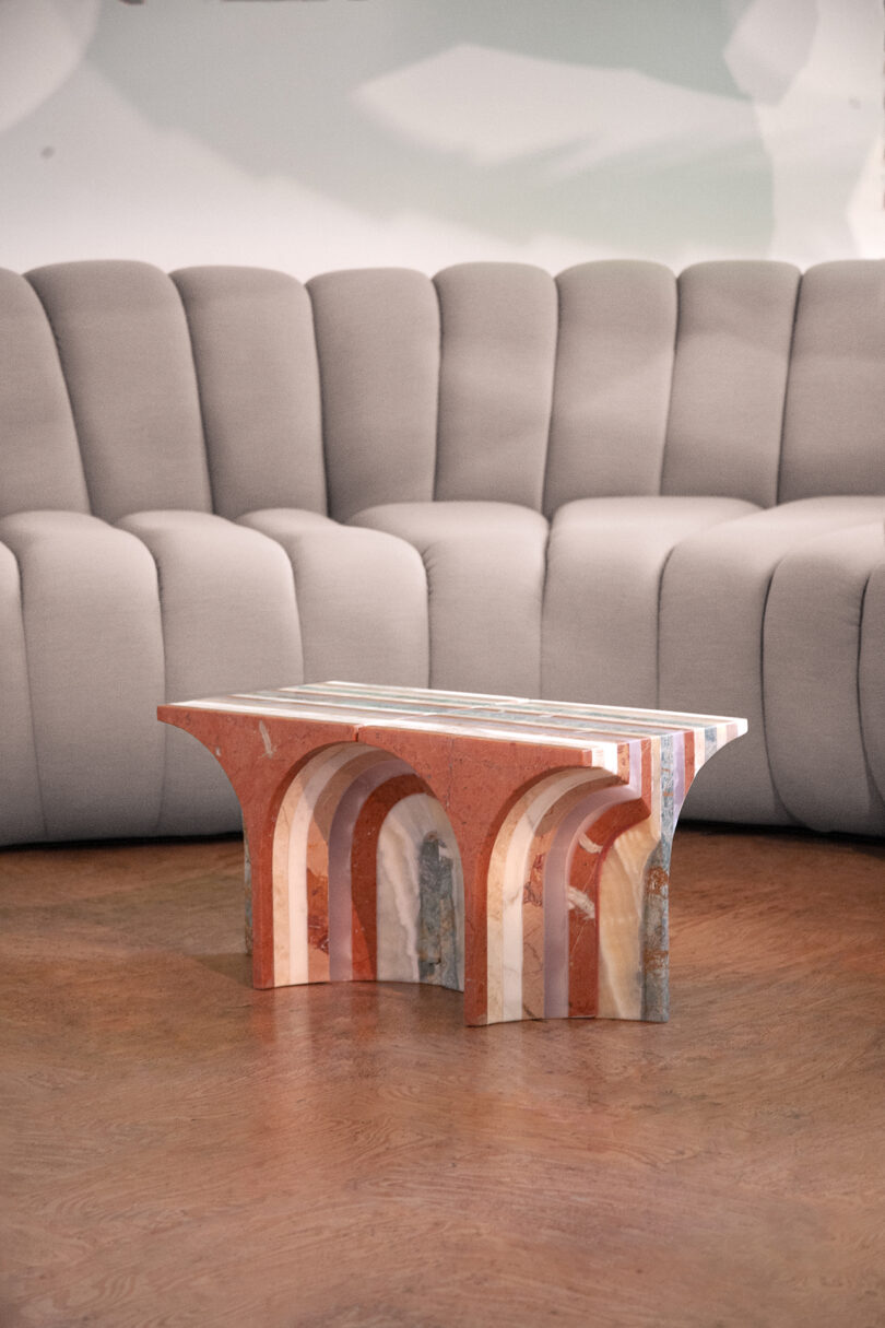 coffee table made from different colors of marble for a striped effect
