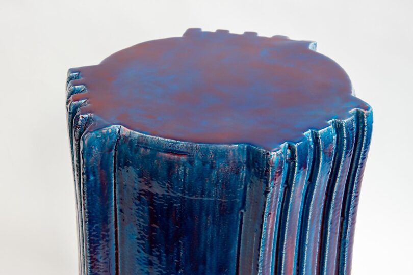 detail of purple/blue stool