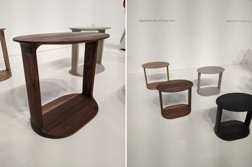 side by side images of modern wood tables in different finishes