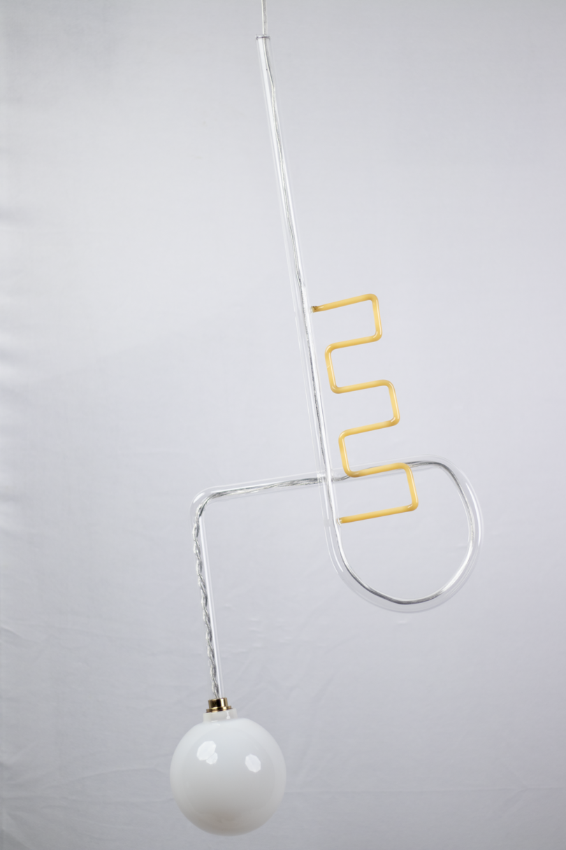 abstract clear and yellow glass hanging light
