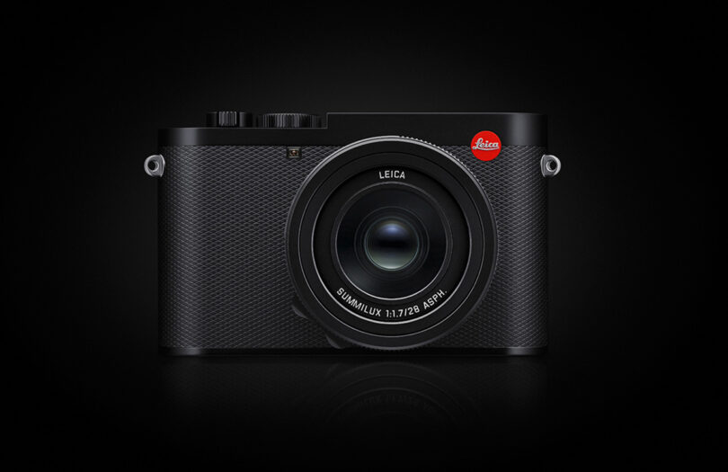 Front of Leica Q3 digital camera showing Leica Summilux 28 mm f 1.7 ASPH lens.