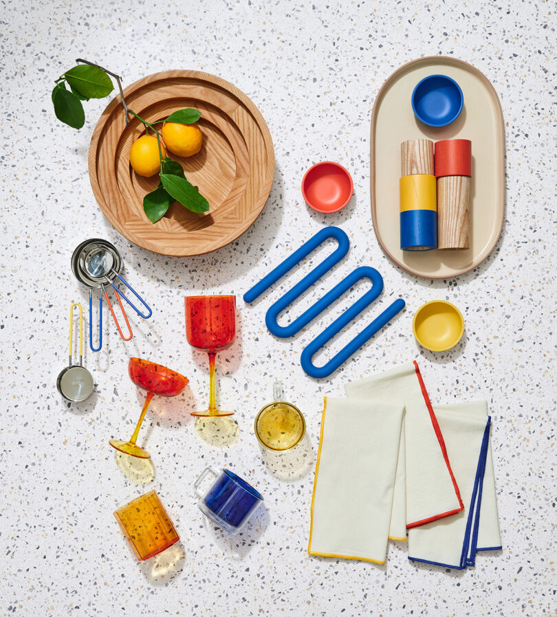 colorful kitchenwares on a white background