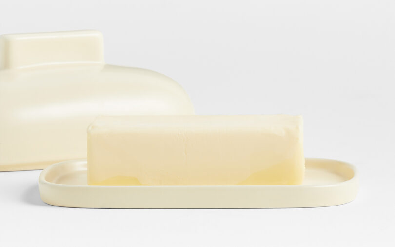 white butter dish on white background