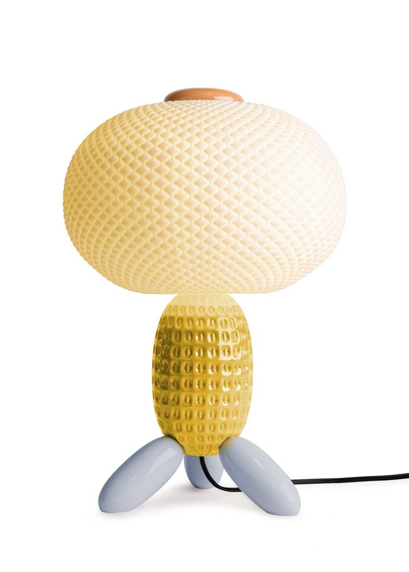 closeup view of unique bulbous glass lamp
