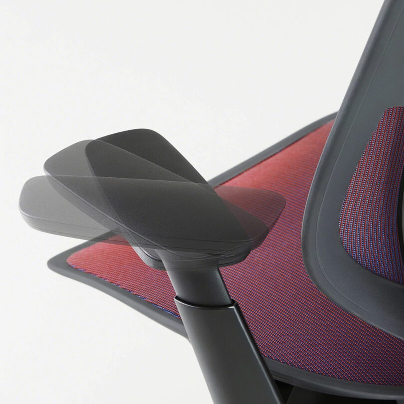 Detail view of swivel arms of Steelcase Karman task chair.