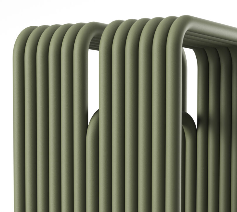 detail of army green outdoor stool on white background